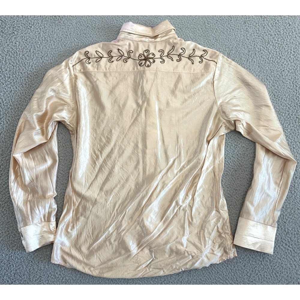 Vintage 40s 50s Western Floral Button-up Shirt Mens Large Rockabilly Yoke Gold - Picture 2 of 11